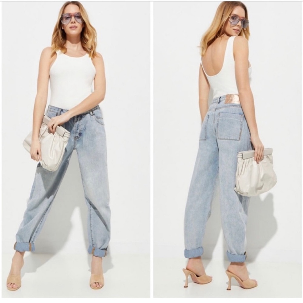 One Teaspoon Smiths Trouser Jean Pleated Light Wash Embroidered Star Baggy 25
